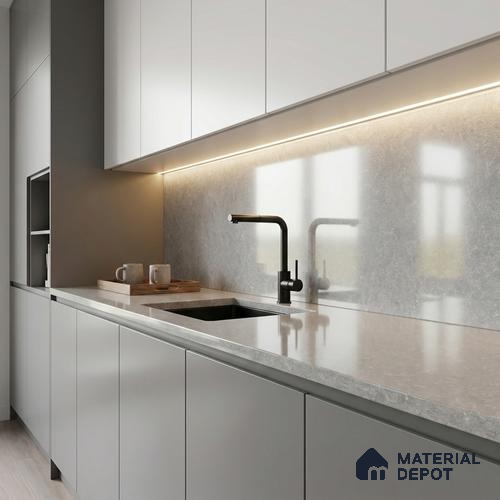 Belina Quartz QR 00072 Silver Mirage Viola Series 10.01 ft x 4.76 ft Quartz - 20 mm | 7 Years Warranty | Suitable for Kitchen, Restaurant, Counter Tops, Dining, Reception, office