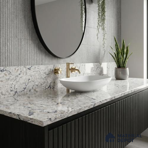 Belina Quartz QR 00074 B Arctic Swirl Viola Series 10.75 ft x 2.71 ft Quartz - 20 mm | 7 Years Warranty | Suitable for Kitchen, Restaurant, Counter Tops, Dining, Reception, office