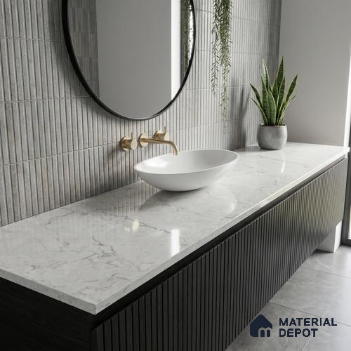 Belina Quartz QR 00075 B Frosted Calacatta Viola Series 10.75 ft x 2.71 ft Quartz - 20 mm | 7 Years Warranty | Suitable for Kitchen, Restaurant, Counter Tops, Dining, Reception, office