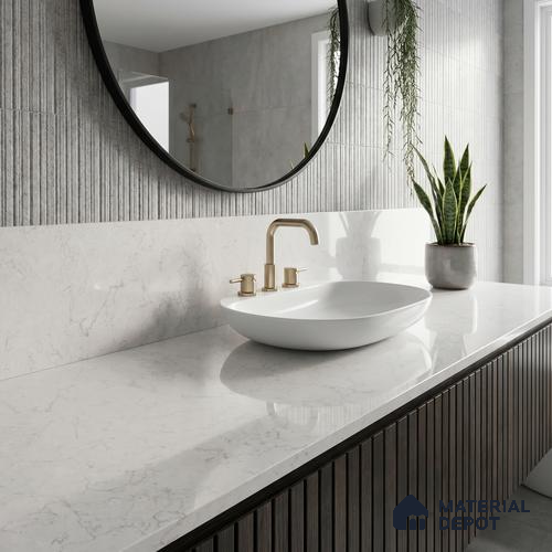 Belina Quartz QR 00075 Frosted Calacatta Viola Series 10.75 ft x 5.42 ft Quartz - 20 mm | 7 Years Warranty | Suitable for Kitchen, Restaurant, Counter Tops, Dining, Reception, office