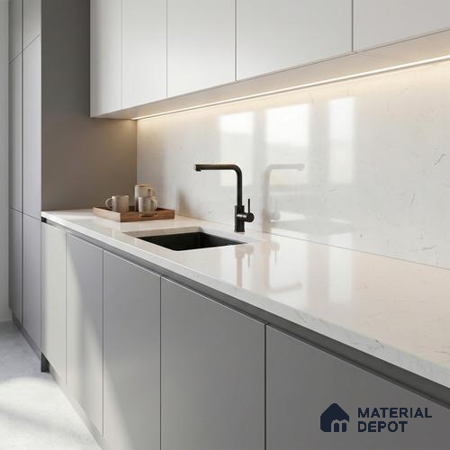Belina Quartz QR 00083 C Verna Mist Viola Series 10.75 ft x 2.71 ft Quartz - 20 mm | 7 Years Warranty | Suitable for Kitchen, Restaurant, Counter Tops, Dining, Reception, office