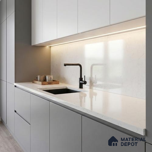 Belina Quartz QR 00083 Verna Mist Viola Series 10.75 ft x 5.42 ft Quartz - 20 mm | 7 Years Warranty | Suitable for Kitchen, Restaurant, Counter Tops, Dining, Reception, office