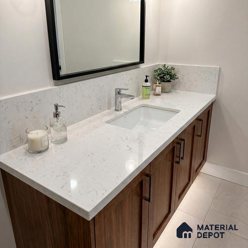 Belina Quartz QR 00084 B Carrara Mist Viola Series 10.75 ft x 2.71 ft Quartz - 20 mm | 7 Years Warranty | Suitable for Kitchen, Restaurant, Counter Tops, Dining, Reception, office
