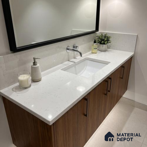 Belina Quartz QR 00084 Carrara Mist Viola Series 10.75 ft x 5.42 ft Quartz - 20 mm | 7 Years Warranty | Suitable for Kitchen, Restaurant, Counter Tops, Dining, Reception, office