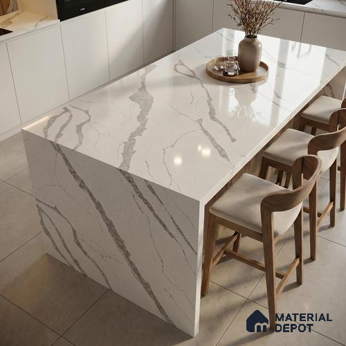 Belina Quartz QR 00092 Calacatta Lugano Vein Viola Series 10.75 ft x 5.42 ft Quartz - 20 mm | 7 Years Warranty | Suitable for Kitchen, Restaurant, Counter Tops, Dining, Reception, office