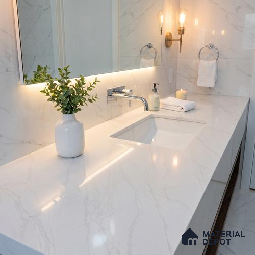 Belina Quartz QR 00093 Ivory Cascade Regalia Series 11.42 ft x 6.58 ft Quartz - 20 mm | 10 Years Warranty | Suitable for Kitchen, Restaurant, Counter Tops, Dining, Reception, office
