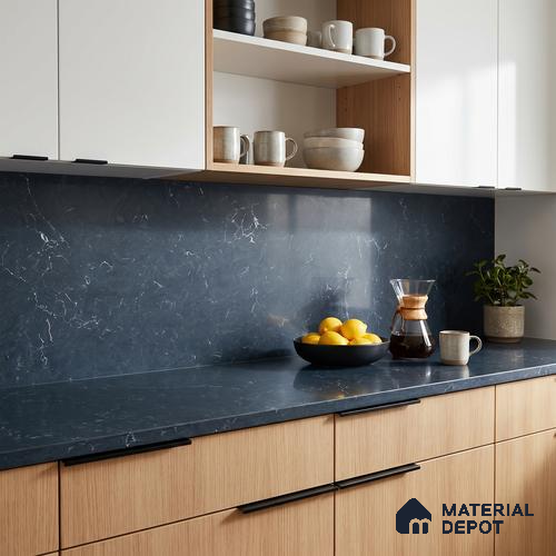 Belina Quartz QR 00094 Obsidian Veil Regalia Series 11.42 ft x 6.58 ft Quartz - 20 mm | 10 Years Warranty | Suitable for Kitchen, Restaurant, Counter Tops, Dining, Reception, office