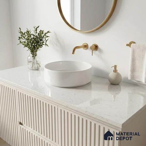 Belina Quartz QR 00096 Clouded Carrara Regalia Series 11.42 ft x 6.58 ft Quartz - 20 mm | 10 Years Warranty | Suitable for Kitchen, Restaurant, Counter Tops, Dining, Reception, office