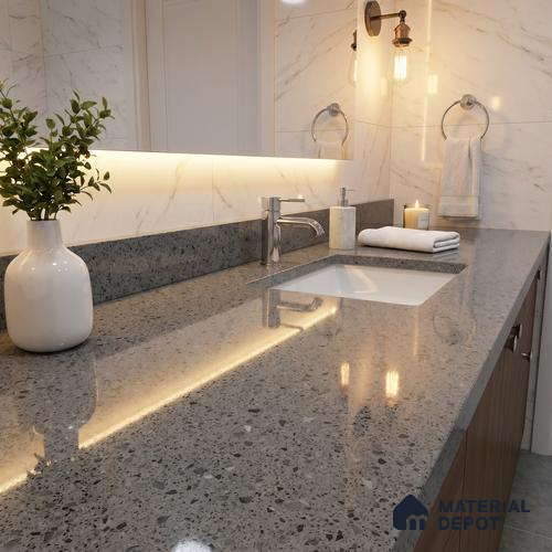 Belina Quartz QR 00163 Granite Mist Value Series 10.66 ft x 5.31 ft Quartz - 20 mm | 5 Years Warranty | Suitable for Kitchen, Restaurant, Counter Tops, Dining, Reception, office