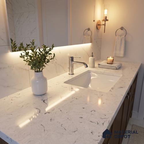 Belina Quartz QR 00170 Frosted Cascade Value Series 10.5 ft x 5.25 ft Quartz - 20 mm | 5 Years Warranty | Suitable for Kitchen, Restaurant, Counter Tops, Dining, Reception, office