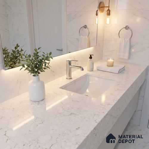 Belina Quartz QR 00171 Ivory Cascade Value Series 10.5 ft x 5.25 ft Quartz - 20 mm | 5 Years Warranty | Suitable for Kitchen, Restaurant, Counter Tops, Dining, Reception, office