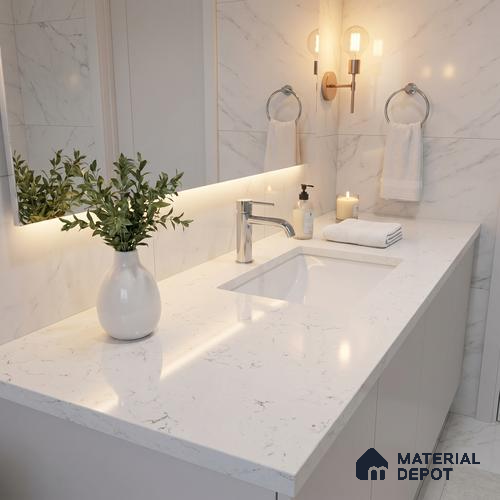 Belina Quartz QR 00172 Mist Vein Value Series 10.5 ft x 5.25 ft Quartz - 20 mm | 5 Years Warranty | Suitable for Kitchen, Restaurant, Counter Tops, Dining, Reception, office