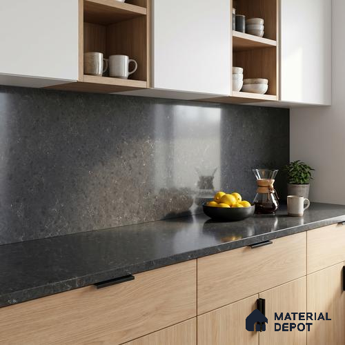 Belina Quartz QR 00173 Shadow Pietra Value Series 10.5 ft x 5.25 ft Quartz - 20 mm | 5 Years Warranty | Suitable for Kitchen, Restaurant, Counter Tops, Dining, Reception, office