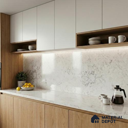 Belina Quartz QR 00174 Sahara Vein Value Series 10.5 ft x 5.25 ft Quartz - 20 mm | 5 Years Warranty | Suitable for Kitchen, Restaurant, Counter Tops, Dining, Reception, office