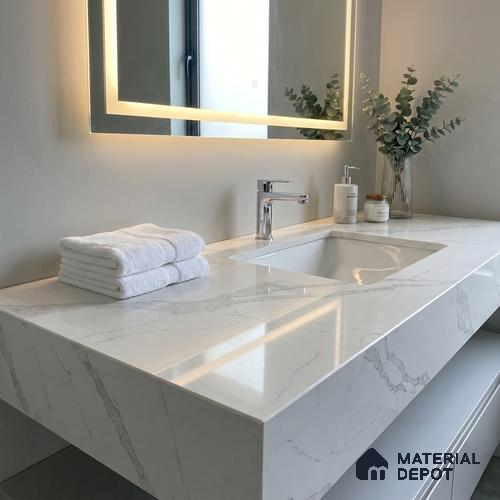 Belina Quartz QR 00175 Silver Drift Value Series 10.5 ft x 5.25 ft Quartz - 20 mm | 5 Years Warranty | Suitable for Kitchen, Restaurant, Counter Tops, Dining, Reception, office