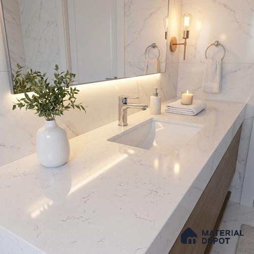 Belina Quartz QR 00181 Luna Veil Value Series 10.66 ft x 5.31 ft Quartz - 20 mm | 5 Years Warranty | Suitable for Kitchen, Restaurant, Counter Tops, Dining, Reception, office