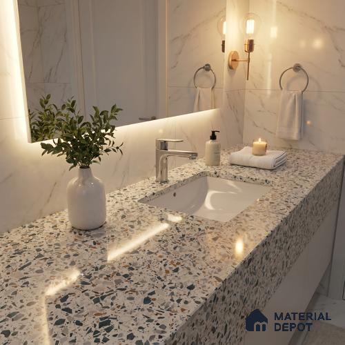 Belina Quartz QR 00182 Urban Terrazzo Value Series 10.6 ft x 5.38 ft Quartz - 20 mm | 5 Years Warranty | Suitable for Kitchen, Restaurant, Counter Tops, Dining, Reception, office