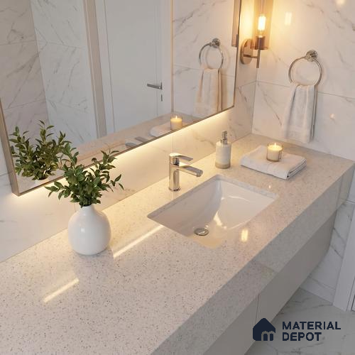 Belina Quartz QR 00184 Ivory Pebble Cloud Value Series 10.5 ft x 5.25 ft Quartz - 20 mm | 5 Years Warranty | Suitable for Kitchen, Restaurant, Counter Tops, Dining, Reception, office