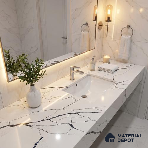 Belina Quartz QR 00188 Noir Cascade Value Series 10.5 ft x 5.25 ft Quartz - 20 mm | 5 Years Warranty | Suitable for Kitchen, Restaurant, Counter Tops, Dining, Reception, office