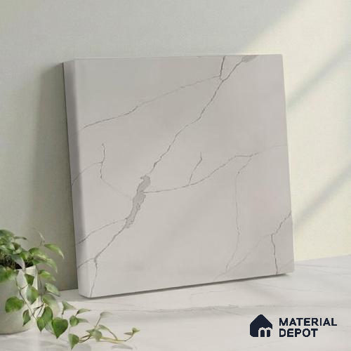 Belina Quartz QR 00189 Silver Cascade Value Series 10.5 ft x 5.25 ft Quartz - 20 mm | 5 Years Warranty | Suitable for Kitchen, Restaurant, Counter Tops, Dining, Reception, office