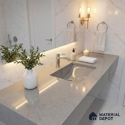 Belina Quartz QR 00191 Silver Whisper Value Series 10.5 ft x 5.25 ft Quartz - 20 mm | 5 Years Warranty | Suitable for Kitchen, Restaurant, Counter Tops, Dining, Reception, office