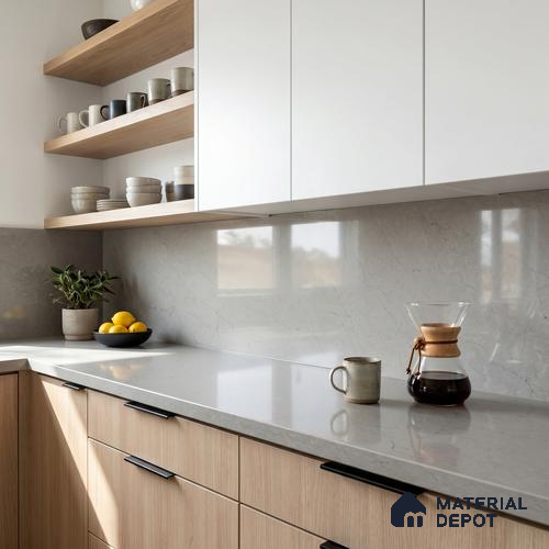 Belina Quartz QR 00191 Silver Whisper Value Series 10.5 ft x 5.25 ft Quartz - 20 mm | 5 Years Warranty | Suitable for Kitchen, Restaurant, Counter Tops, Dining, Reception, office