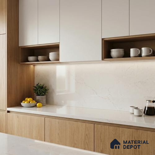 Belina Quartz QR 00192 Ivory Cloud Value Series 10.5 ft x 5.25 ft Quartz - 20 mm | 5 Years Warranty | Suitable for Kitchen, Restaurant, Counter Tops, Dining, Reception, office