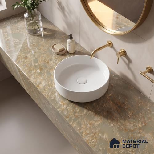 Belina Quartz QR 00197 B Verdant Ember Value Series 10.56 ft x 5.31 ft Quartz - 20 mm | 5 Years Warranty | Suitable for Kitchen, Restaurant, Counter Tops, Dining, Reception, office