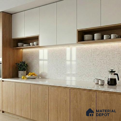 Belina Quartz QR 00200 Frosted Pearl Helsinki Series 11.5 ft x 6.5 ft Quartz - 20 mm | 10 Years of Replacement Warranty | Suitable for Kitchen, Restaurant, Counter Tops, Dining, Reception, office