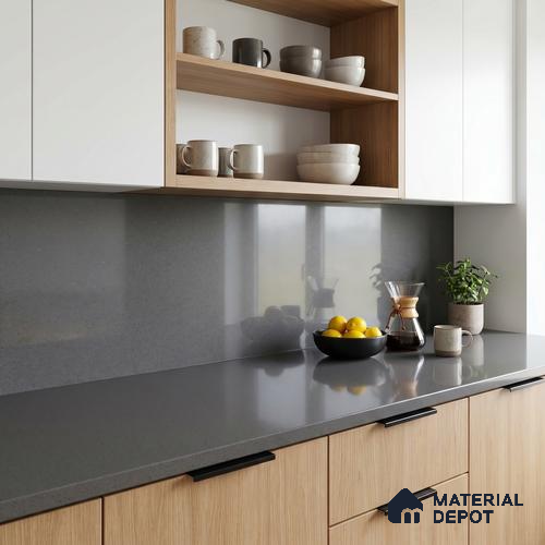 Belina Quartz QR 00205 Graphite Mist Helsinki Series 11.5 ft x 6.5 ft Quartz - 20 mm | 10 Years of Replacement Warranty | Suitable for Kitchen, Restaurant, Counter Tops, Dining, Reception, office