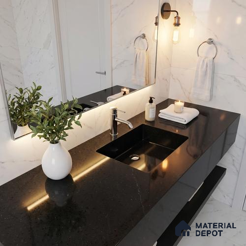 Belina Quartz QR 00206 Noir Eclipse Helsinki Series 11.5 ft x 6.5 ft Quartz - 20 mm | 10 Years of Replacement Warranty | Suitable for Kitchen, Restaurant, Counter Tops, Dining, Reception, office