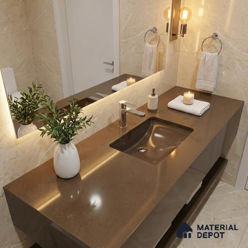 Belina Quartz QR 00213 Mocha Satin Helsinki Series 11.5 ft x 6.5 ft Quartz - 20 mm | 10 Years of Replacement Warranty | Suitable for Kitchen, Restaurant, Counter Tops, Dining, Reception, office