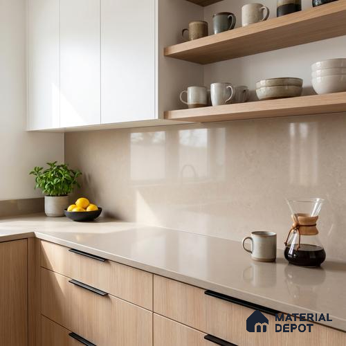 Belina Quartz QR 00215 Serene Dune Helsinki Series 11.5 ft x 6.5 ft Quartz - 20 mm | 10 Years of Replacement Warranty | Suitable for Kitchen, Restaurant, Counter Tops, Dining, Reception, office