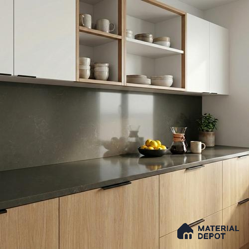 Belina Quartz QR 00220 C Obsidian Veil Helsinki Series 11.5 ft x 3.25 ft Quartz - 20 mm | 10 Years of Replacement Warranty | Suitable for Kitchen, Restaurant, Counter Tops, Dining, Reception, office