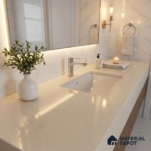 Belina Quartz QR 00222 Ivory Whisper Helsinki Series 11.5 ft x 6.5 ft Quartz - 20 mm | 10 Years of Replacement Warranty | Suitable for Kitchen, Restaurant, Counter Tops, Dining, Reception, office