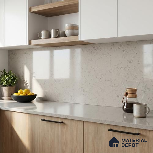 Belina Quartz QR 00224 Frosted Veil Helsinki Series 11.5 ft x 6.5 ft Quartz - 20 mm | 10 Years of Replacement Warranty | Suitable for Kitchen, Restaurant, Counter Tops, Dining, Reception, office