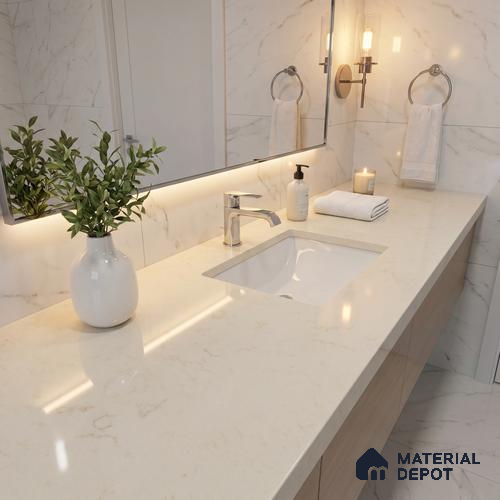 Belina Quartz QR 00226 Ivory Whisper Helsinki Series 11.5 ft x 6.5 ft Quartz - 20 mm | 10 Years of Replacement Warranty | Suitable for Kitchen, Restaurant, Counter Tops, Dining, Reception, office