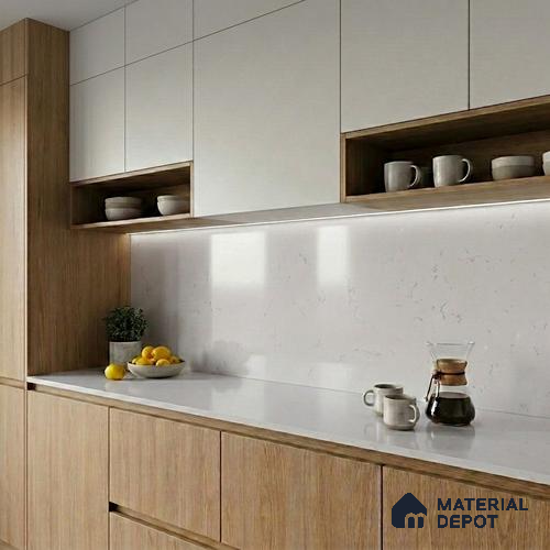 Belina Quartz QR 00227 Frosted Cascade Helsinki Series 11.5 ft x 6.5 ft Quartz - 20 mm | 10 Years of Replacement Warranty | Suitable for Kitchen, Restaurant, Counter Tops, Dining, Reception, office