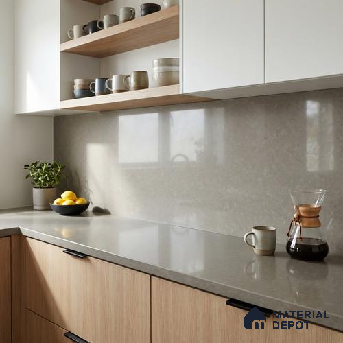 Belina Quartz QR 00230 Urban Mist Helsinki Series 11.5 ft x 6.5 ft Quartz - 20 mm | 10 Years of Replacement Warranty | Suitable for Kitchen, Restaurant, Counter Tops, Dining, Reception, office