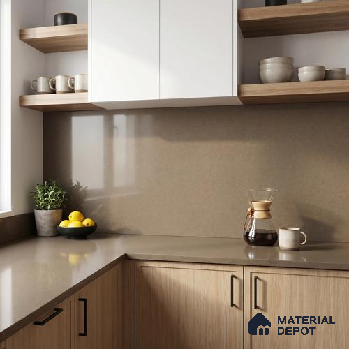 Belina Quartz QR 00231 Coastal Taupe Helsinki Series 11.5 ft x 6.5 ft Quartz - 20 mm | 10 Years of Replacement Warranty | Suitable for Kitchen, Restaurant, Counter Tops, Dining, Reception, office