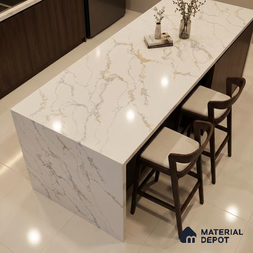 Belina Quartz QR 00233 Sunlit Cascade Helsinki Series 11.5 ft x 6.5 ft Quartz - 20 mm | 10 Years of Replacement Warranty | Suitable for Kitchen, Restaurant, Counter Tops, Dining, Reception, office