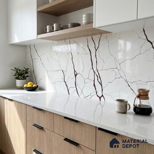 Belina Quartz QR 00235 Sienna Vein Helsinki Series 11.5 ft x 6.5 ft Quartz - 20 mm | 10 Years of Replacement Warranty | Suitable for Kitchen, Restaurant, Counter Tops, Dining, Reception, office