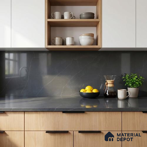 Belina Quartz QR 00240 Obsidian Trace Helsinki Series 11.5 ft x 6.5 ft Quartz - 20 mm | 10 Years of Replacement Warranty | Suitable for Kitchen, Restaurant, Counter Tops, Dining, Reception, office
