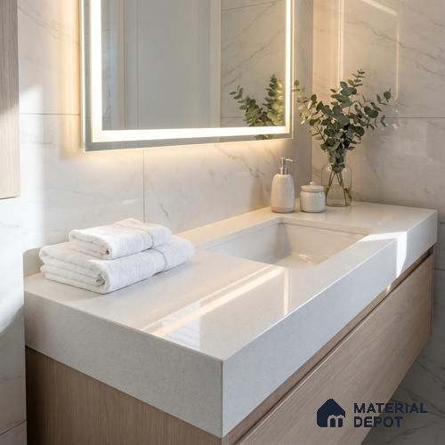 Belina Quartz QR 00250 Frosted Pearl Helsinki Series 11.5 ft x 6.5 ft Quartz - 20 mm | 10 Years of Replacement Warranty | Suitable for Kitchen, Restaurant, Counter Tops, Dining, Reception, office