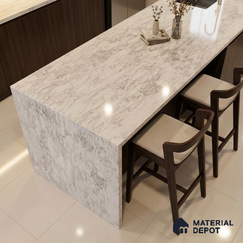 Belina Quartz QR 00255 Silver Cascade Helsinki Series 11.42 ft x 6.6 ft Quartz - 20 mm | 10 Years and Replacement Warranty | Suitable for Kitchen, Restaurant, Counter Tops, Dining, Reception, office