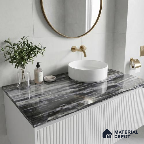 Belina Quartz QR 00259 Obsidian Drift Helsinki Series 11.42 ft x 6.6 ft Quartz - 20 mm | 10 Years and Replacement Warranty | Suitable for Kitchen, Restaurant, Counter Tops, Dining, Reception, office