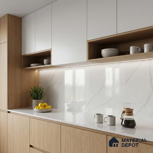 Belina Quartz QR 00264 Serene Cascade Helsinki Series 11.42 ft x 6.6 ft Quartz - 20 mm | 10 Years and Replacement Warranty | Suitable for Kitchen, Restaurant, Counter Tops, Dining, Reception, office