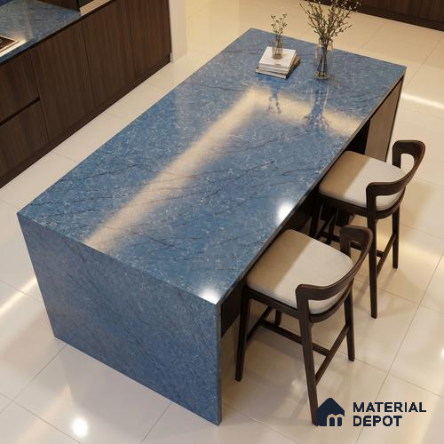 Belina Quartz QR 00269 Azure Cascade Value Series 10.5 ft x 5.25 ft Quartz - 20 mm | 5 Years Warranty | Suitable for Kitchen, Restaurant, Counter Tops, Dining, Reception, office