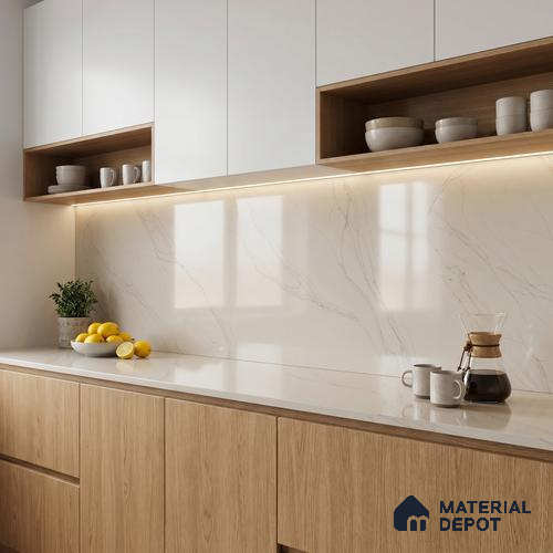 Belina Quartz QR 00271 Ivory Cascade Value Series 10.5 ft x 5.25 ft Quartz - 20 mm | 5 Years Warranty | Suitable for Kitchen, Restaurant, Counter Tops, Dining, Reception, office