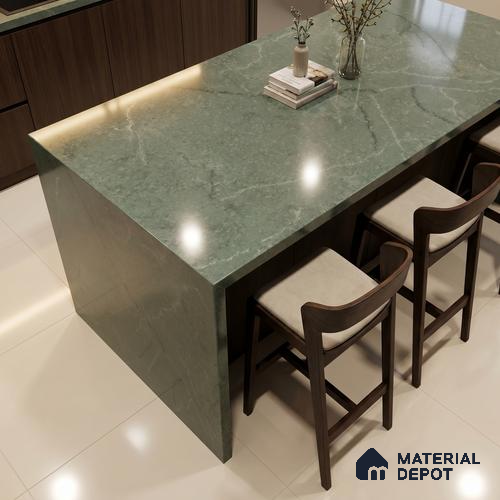 Belina Quartz QR 00274 Verdant Cascade Helsinki Series 11.5 ft x 6.5 ft Quartz - 20 mm | 10 Years of Replacement Warranty | Suitable for Kitchen, Restaurant, Counter Tops, Dining, Reception, office